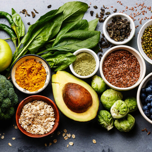 picture of fresh fruit and vegetables on a worktop