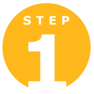 Yellow circle with the words "step 1" in white text