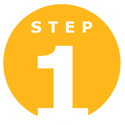 Yellow circle with the words "step 1" in white text