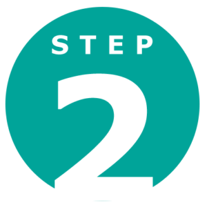 Green circle with the words "step 2" in white text