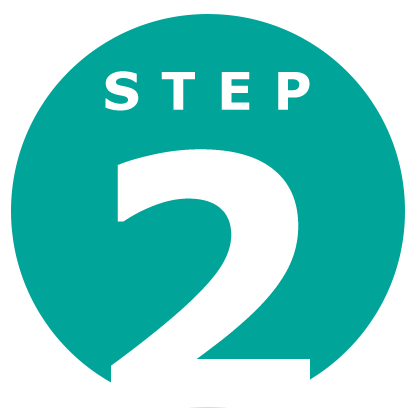 Green circle with the words "step 2" in white text