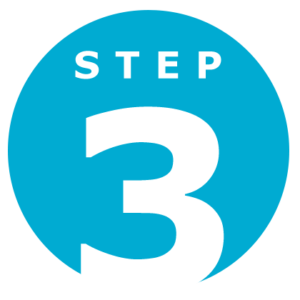 blue circle with the words "step 3" written in white