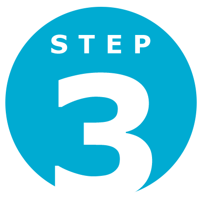 blue circle with the words "step 3" written in white
